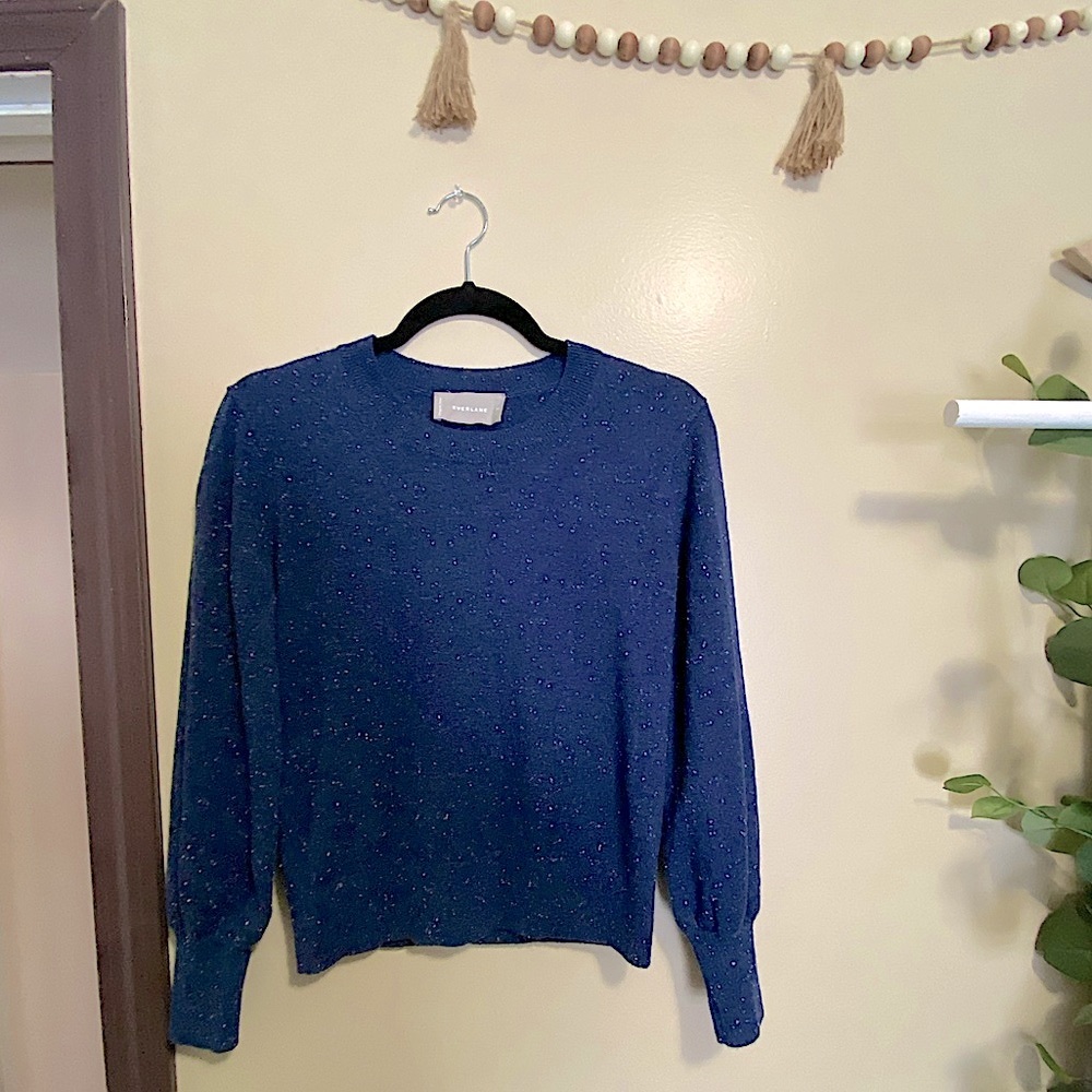 Everlane Crew Neck Lantern Sweater Navy Speckle Balloon Sleeve